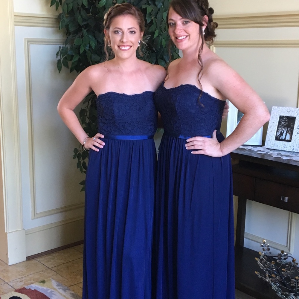 Blue strapless bridesmaid dress